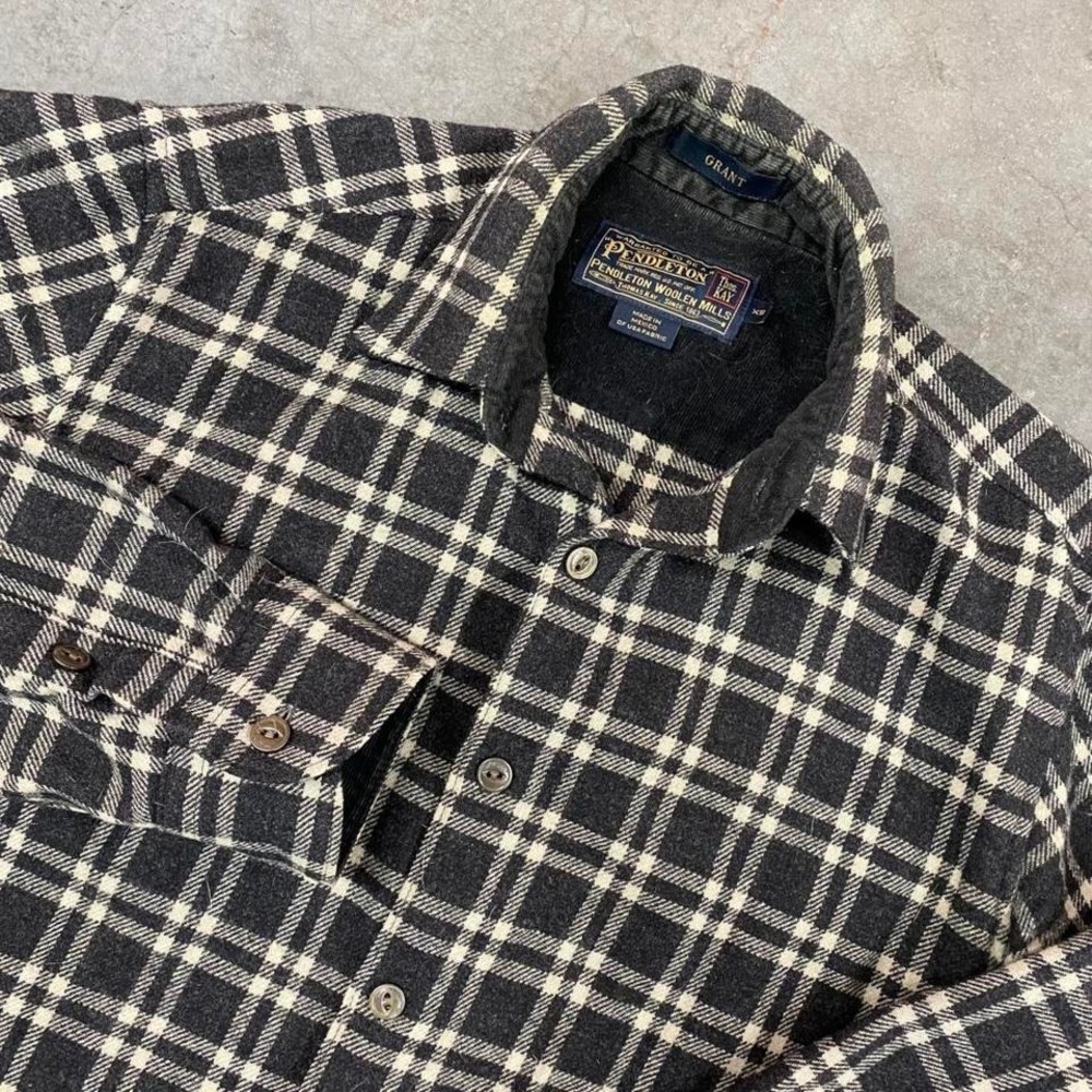 Pendleton Woolen Mills Black Plaid Wool‎ Grant Shirt Men's XS